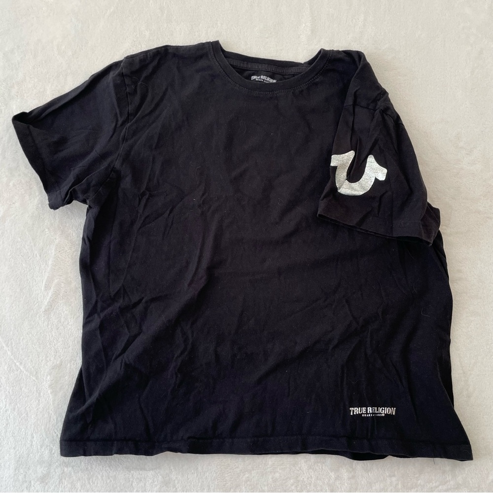 True‎ Religion Men’s Loungewear Black Short Sleeve T-Shirt Sz L Horseshoe Logo